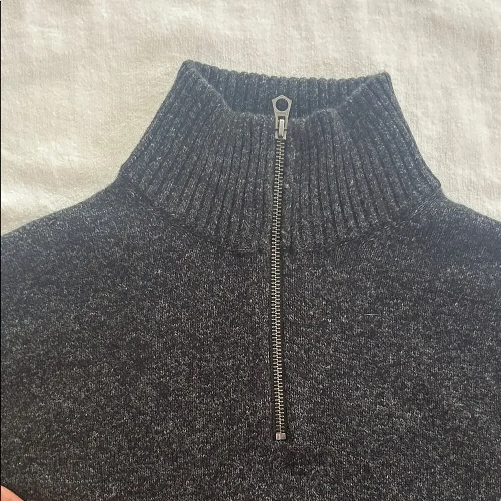 J. Crew Rugged Merino Men's Dark Gray Quarter Zip Wool Blend Sweater Size M